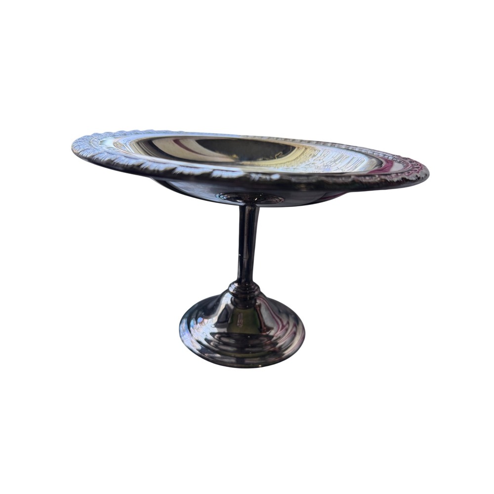 Vintage Silverplate Pedestal Compote Dish OS Silver w/laurel wreath Embossed Rim